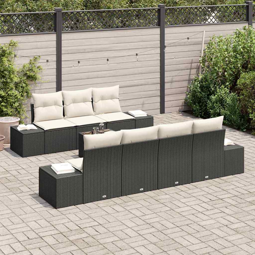 Garten-Sofa-Set 8 pcs Schwarz und Creme 55 x 55 x 37 cm